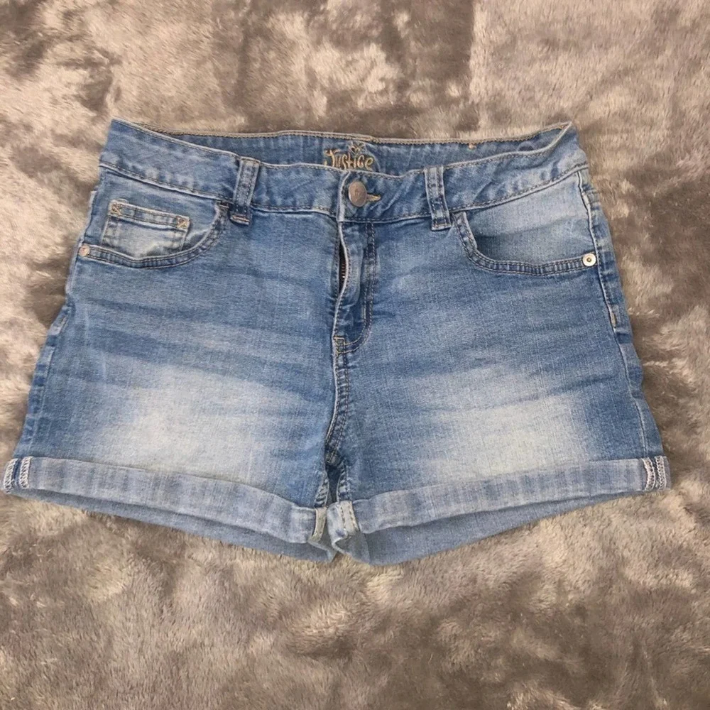 Justice Girls Distressed Cuffed Denim Jean Shorts Size 12 Plus Summer Blue